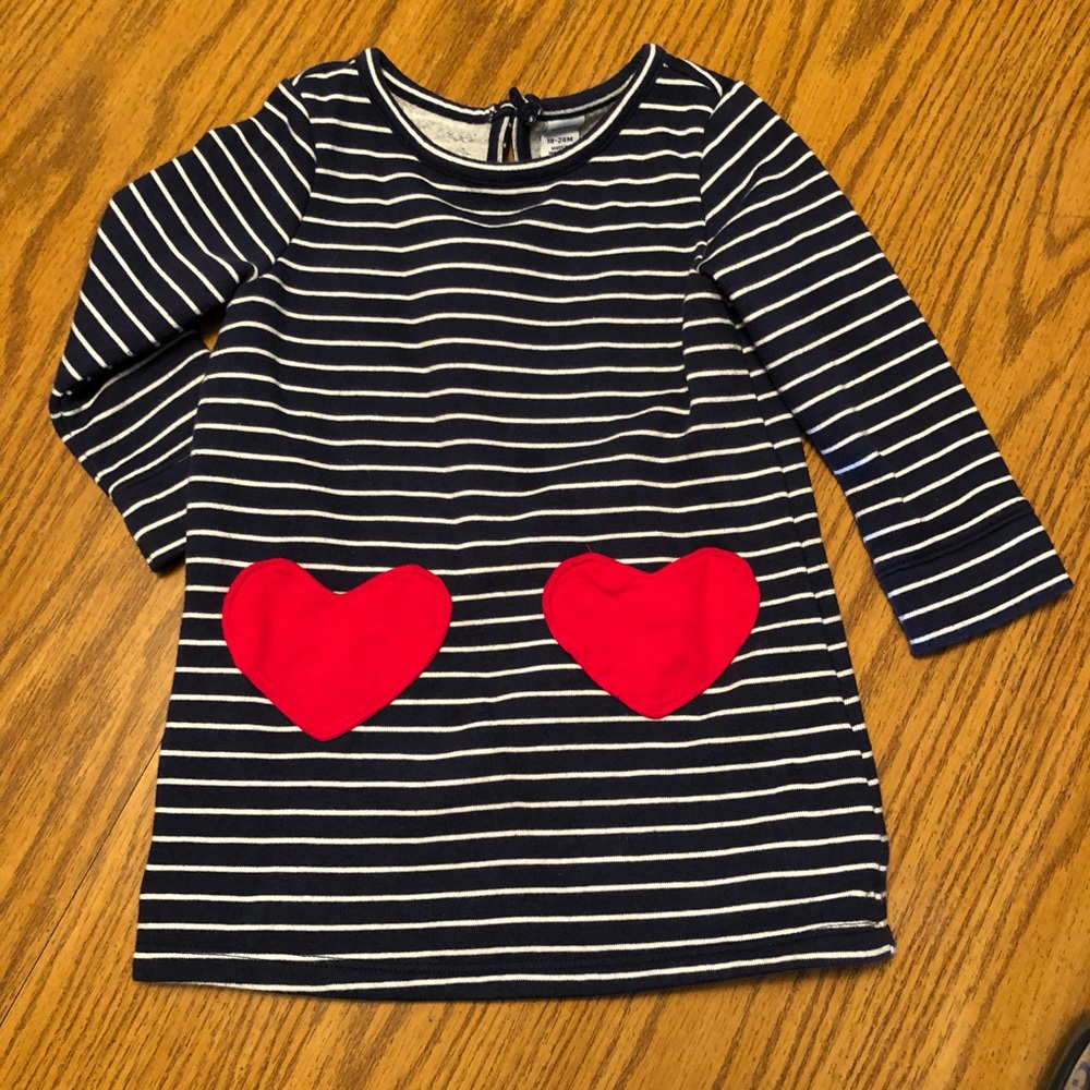 Navy and White Stripe Heart Pocket Dress